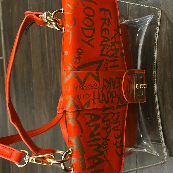 Trendy Red And Clear Geaffitti Crossbody Bag - Picture 3 of 6